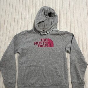 The North Face Men's Gray Crewneck Sweatshirt with Pink Logo